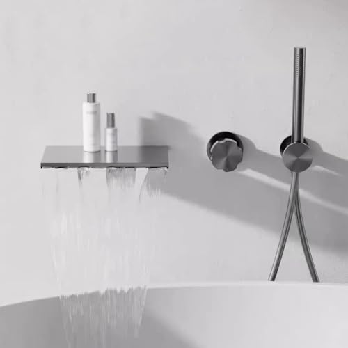 YCVAWEOD Badduschenmischer Hackwandhalterung Wasserfall Heiße und kalte Messing versteckte Mixer Bad mit Dusche grau LWX von YCVAWEOD