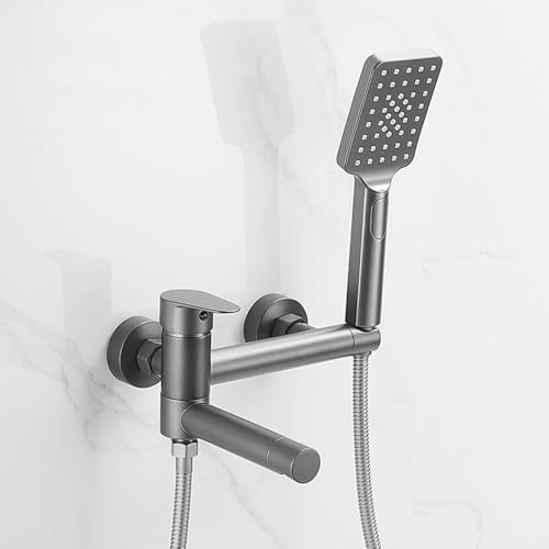 Badduschmixer Tippwand montiertes Bad Tap Bad Füllstoff Tap Ein Hebel -Badezimmer -Wasserhackmischer mit Duschmenge gebürstet (schwarz) LWX von YCVAWEOD