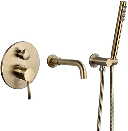 Badewanne Wasserhähne Badebadset Set Wall gebürstet Gold montiert motorische Messing Duschhitzel Set Set Badewanne Mixer Tap Dusche, luxuriöses Duschset (gebürstetes Gold) Dekoration (gebürstetes von YCVAWEOD
