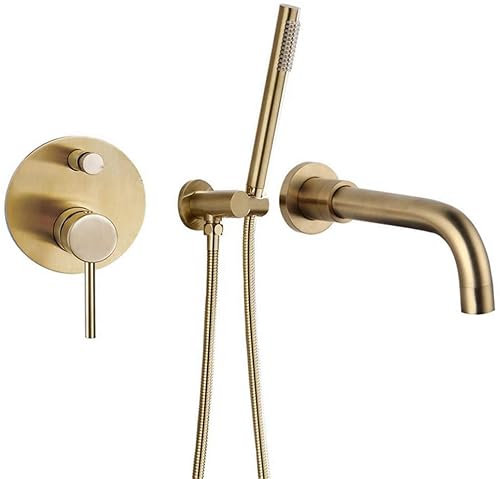 Badewanne Wasserhähne und Duschköpfe Dusch -Set -Mixer -Ventil 2 Funktion Badewanne Mixer Haken Heiße und kalte Wand -Duschhahn mit Handdusche, golden.2 Dekoration (Gold.1) LWX von YCVAWEOD