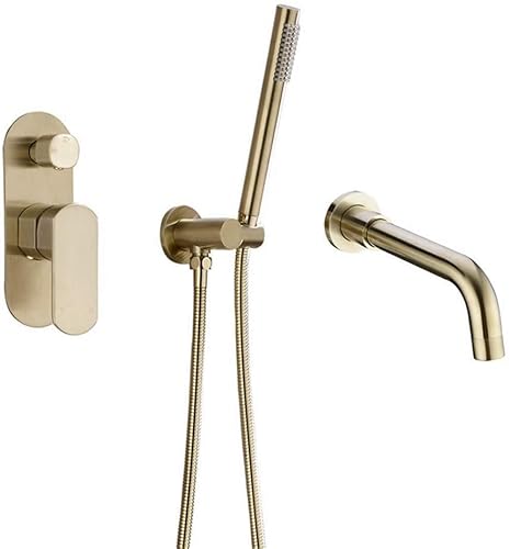 Badewanne Wasserhähne und Duschköpfe Dusch -Set -Mixer -Ventil 2 Funktion Badewanne Mixer Haken Heiße und kalte Wand -Duschhahn mit Handdusche, golden.2 Dekoration (Gold.1) LWX von YCVAWEOD