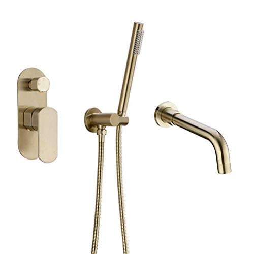 Badewanne Wasserhähne und Duschköpfe Dusch -Set -Mixer -Ventil 2 Funktion Badewanne Mixer Haken Heiße und kalte Wand -Duschhahn mit Handdusche (golden).2.2) LWX von YCVAWEOD