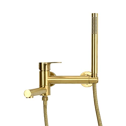 Badewanne Wasserhahn mit Dusche, wandmontierter Wasserfallbad Dusche eingebettet in Wandwanne Haken Haken Messing Waschbecken mit Handdusche und Edelstahl -Duschschlauch (schwarz) LWX von YCVAWEOD