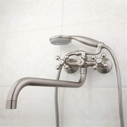 Badewanne Wasserhahn mit Hand Duschwand montierte Wanne Klopfen 36 cm Auslass gedrehtes Messingkörper gebürstet Nickel Badezimmer Bauch LWX von YCVAWEOD
