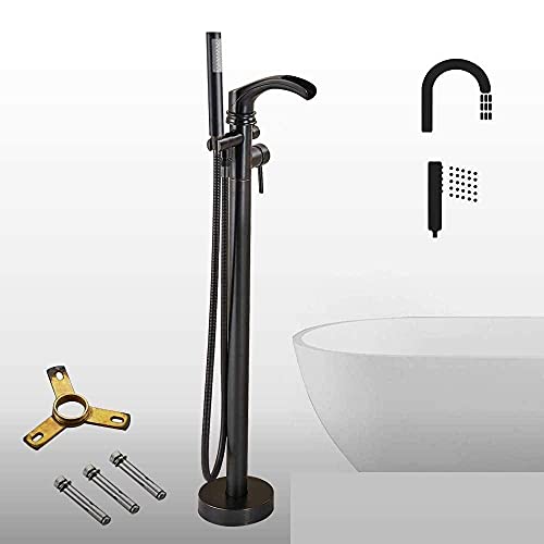 Badewanne Wasserhahn schwarzer Bronze Wasserfall Badewanne Wasserhahn Eingriff freistehende Wannenmischer Flockenboden mit Handschwerfer, Chrom B (schwarze Bronze A) LWX von YCVAWEOD