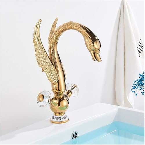 Badezimmer Wasserhahn Schwan Form Messing Eitelkeitsspüle Wasserhahn Dual Griff Deck Mount Badezimmer Waschbecken Heißer kaltes Wassermixer Hahn (Chrom) LWX von YCVAWEOD