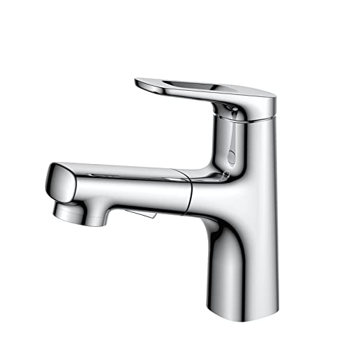 Badezimmer Wasserhahn mit Auszug Sprinkler Heißer und kaltes Wasserbeckenmischer Tap Doppelfunktion Wasserauslass Chrom Finish LWX von YCVAWEOD