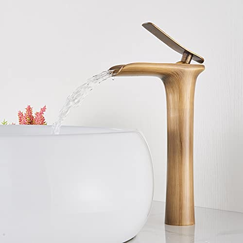 Badezimmerbecken Wasserhahn Deck montiert Chrom Hochstil Wasserfall Sprinkler Heiße und kalte Wassertankmischer Wasserhahn Waschbeckenhahn (antike Messing) LWX von YCVAWEOD