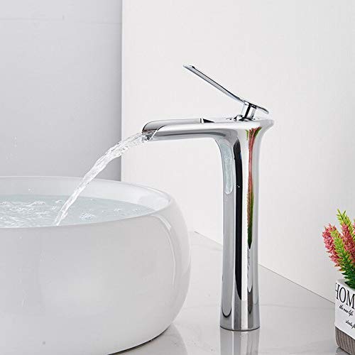 Badezimmerbecken Wasserhahn Deck montiert Chrom Hochstil Wasserfall Sprinkler Heiße und kalte Wassertankmischer Wasserhahn Waschbeckenhahn (antike Messing) LWX von YCVAWEOD