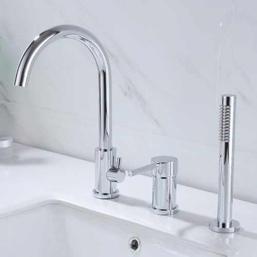 Badezimmerbeckenmischer Tippen Sie 3 Lochbadmixer Tap Chrom Duschkopf und Schlauchset für Bad Taps Badezimmer Heißer kaltes Wasser Duschmixer Hahn LWX von YCVAWEOD