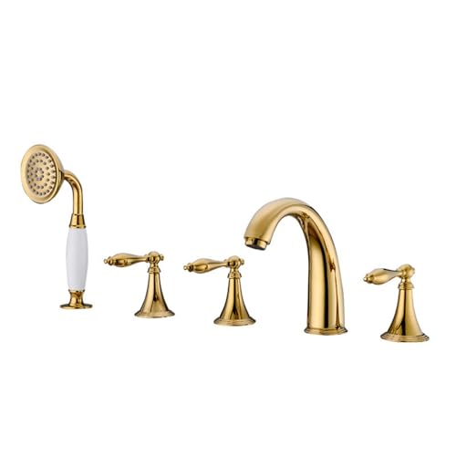 Badezimmerbeckenmixer Tippen Sie goldene Badezapfen mit Duschmixer -Set Badezimmer Heißer kaltes Wasser Duschmischer Tippen Sie auf Badewanne Mixer mit Dusche. LWX von YCVAWEOD