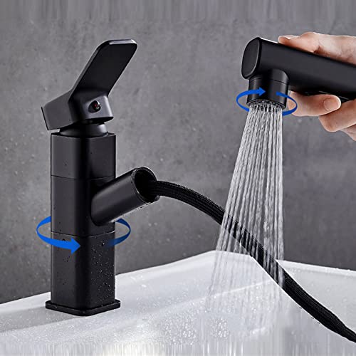 Badezimmerhähne mit Pise Out Ein -Griff -Waschbecken Taps für Badezimmer Messing Tippen Sie mit 3 Funktion Sprühchrom (schwarz) (schwarz) LWX von YCVAWEOD