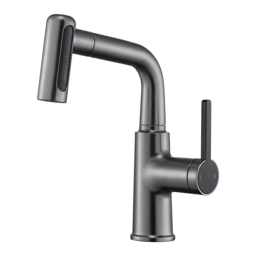 Badezimmerhahn mit Ausziehen von Spray 2-Mode-Becken Haken Drehleistung Eingriff-Taps für Badezimmerbecken Heiße und kalte Apfelgrün LWX von YCVAWEOD