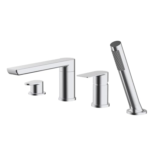 Badmixer Tap Deck montiert schwarze Einzelhebel-Duschmixer mit Duschkopf und Schlauchset für Bad-Taps-3-Löcher (Chrom 3 Löcher) LWX von YCVAWEOD