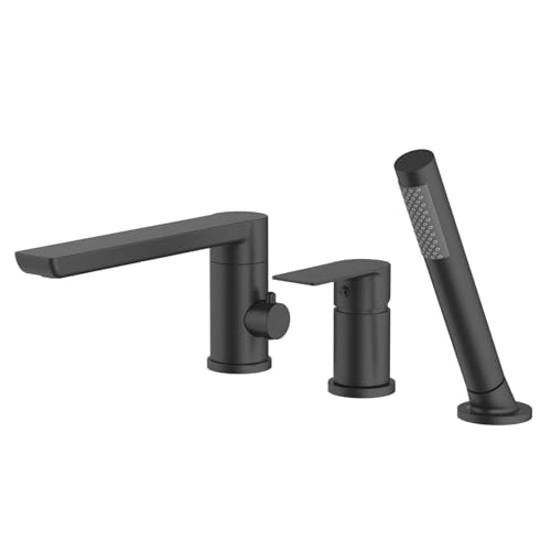 Badmixer Tap Deck montiert schwarze Einzelhebel-Duschmixer mit Duschkopf und Schlauchset für Bad-Taps-3-Löcher (Chrom 3 Löcher) LWX von YCVAWEOD