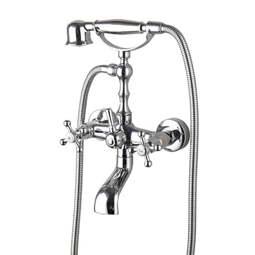 Badmixer Tippen Sie mit Duschkopf Retro Bad Tapwand montiert, Dual Control Bad Duschmischer Tipp Chrom LWX von YCVAWEOD