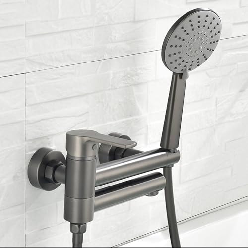 Badmixer Zapf mit Dusche Schwarz Wandmontaged Tap Messing 90 Drehausgabe Badezimmer Badezimmer Heißer kaltes Wasserhahnmixer Dusche Eingriff Wasserhahn (gebürstetes gold a) LWX von YCVAWEOD
