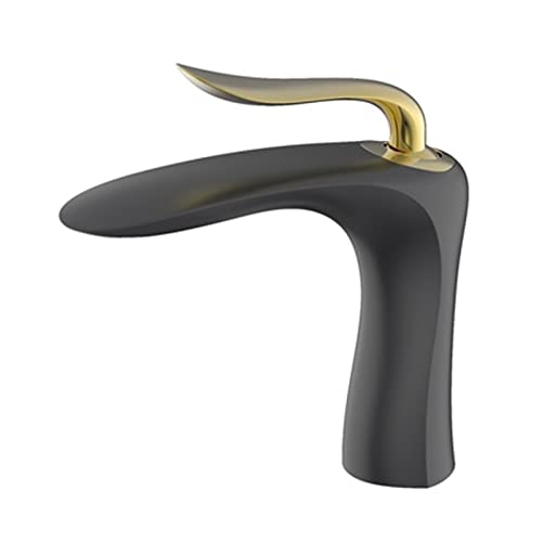 Becken Wasserhähne bürsten goldene Badezimmer Wasserhahn Eingriff Beckenmischer TAP Schwarz grauer Chromarmatur Festes Messing Waschbecken Wasserkran (Farbe: Schwarz Gold kurz) LWX von YCVAWEOD
