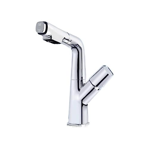 YCVAWEOD Becken Wasserhahn Badezimmer Ausziehen Messingmixer Kaltwasser 360 ° Heben Sie nach Oben und unten Badewaschbecken Wasserhahn Einfacher Installation (Chrom) LWX von YCVAWEOD