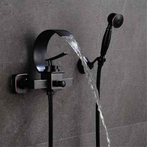 Becken Wasserhahn Wasserfall Badewanne Wasserhähne und Duschköpfe Set schwarzer Badezimmer Dusche Dual Contral Wall montiert für mit Hand montiert LWX von YCVAWEOD