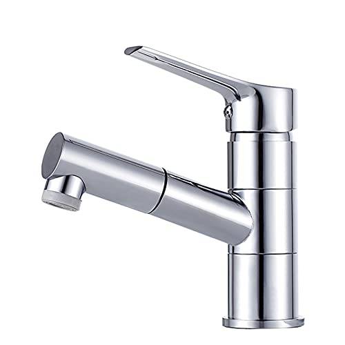 Beckenhähne, Beckenhahn Heiß und kalt, Basinxer -Tap -Ausziehen Spray, Waschbecken Taps, Haken drehen, Sprühgerät, Badezimmer/Schwarz + Silber/Becken Haken hoch LWX von YCVAWEOD