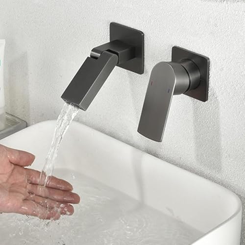 Beckenmischer Tippwand montiertes Becken Hahn für Badezimmer Wasserfall Ein Hebel Bad Waschbecken Haken Heißes kaltes Wasser Schwarz Made in China LWX von YCVAWEOD