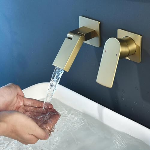 Beckenmischer Tippwand montiertes Becken Hahn für Badezimmer Wasserfall Ein Hebel Bad Waschbecken Haken Heißes kaltes Wasser Schwarz Made in China LWX von YCVAWEOD