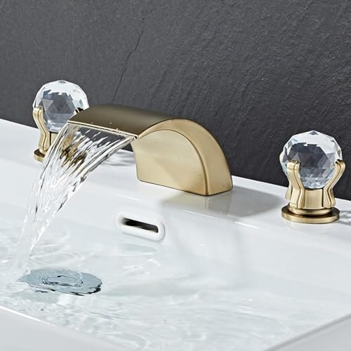 Beckenmixer Tap 3 Loch Becken Tippen Sie für Badezimmer Wasserfall Dual Hebel Bad Waschbecken Haken Heiße und kaltes Messing gebürstet Gold Made in China LWX Beckenmixer Tap 3 Loch Becken Tippen Sie für Badezimmer Wasserfall Dual Hebel Bad Waschbecken Haken Heiße und kaltes Messing gebürstet Gold Made in China LWX von YCVAWEOD