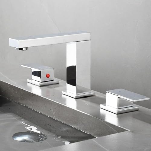 Beckenmixer Tippen Sie auf 3 Loch Waschbecken Haken Dual Hebel Becken Tippen Sie nach Badezimmern Heiße und kalte 360 ​​° Schwenkschwarz Made in China LWX von YCVAWEOD