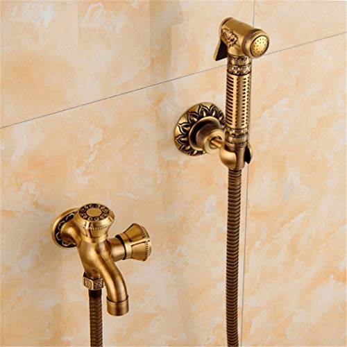 Bidet Wasserhahn antikes Messing Badezimmer Dusche Toilette Waschmaschine Wasserhahn einzelnes kaltes Wasser mit Hand Dusche Klammer muslimische Toilette Shattaf, das ganze Set LWX von YCVAWEOD