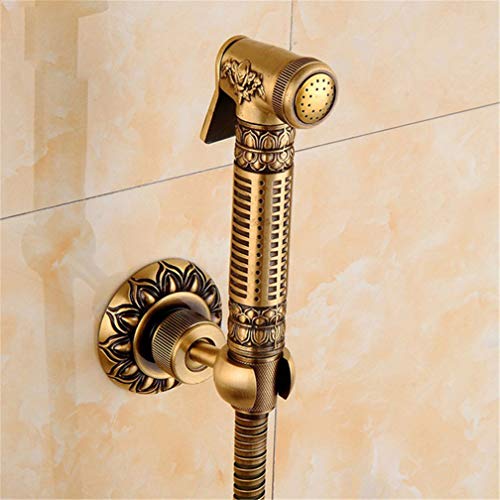 Bidet Wasserhahn antikes Messing Badezimmer Dusche Toilette Waschmaschine Wasserhahn einzelnes kaltes Wasser mit Hand Dusche Klammer muslimische Toilette Shattaf, das ganze Set LWX von YCVAWEOD