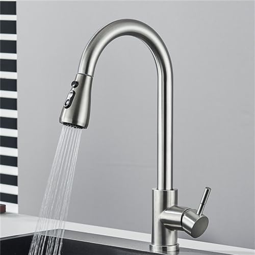 Bürsted Nickel herausziehen Küchenspüle Kipp, 360 ° Schwenkmixer Wasserhahn, heißes und kaltes Wasser, Decksmontage, ein Loch-Design, moderner Küchenkran-Wasserhahn LWX Bürsted Nickel herausziehen Küchenspüle Kipp, 360 ° Schwenkmixer Wasserhahn, heißes und kaltes Wasser, Decksmontage, ein Loch-Design, moderner Küchenkran-Wasserhahn LWX von YCVAWEOD