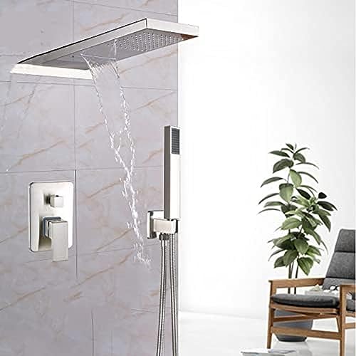 Chrom Wasserfall Regen Dusche Wasserhahn Set Plastikhandschwere in der Wanddusche Säule 3-Fuß-Messingmixer Ventil Duschhahn, matt schwarz, mattschwarz LWX von YCVAWEOD