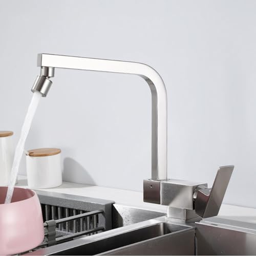 Chrome Küchenmixer Tipps 1 Loch Frontfenster Küche Tippen Sie mit Rotation Auslauf ein Hebel Unterfenster Fenster Tap-Single-Modus LWX von YCVAWEOD