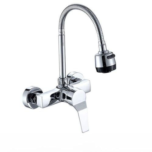 Chromwand montiertes Becken Küche Wasserhahn 360 Grad Drehflexible Röhrchen Heißer Kaltwandmischer Tippen Sie auf Doppelhöcher Mxiers Universal Flexibilität Torneira Cozinha, Chrom F. LWX von YCVAWEOD
