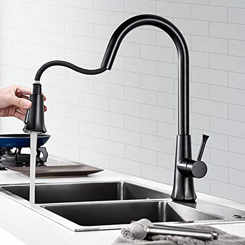 Down Kitchen Wasserhahn schwarz heißes und kaltes Wasser 2 Sprühmodi 360 ° Rotation Einer Loch Messing Wasserhahn für Küchenspüle b LWX von YCVAWEOD