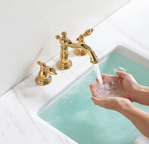 Drei-Loch-Wasserhahn Badezimmerschrank Becken Doppelgriff geteilt heißer und kaltes Wasserhahn, schwarze Antiquitäten LWX Drei-Loch-Wasserhahn Badezimmerschrank Becken Doppelgriff geteilt heißer und kaltes Wasserhahn, schwarze Antiquitäten LWX von YCVAWEOD