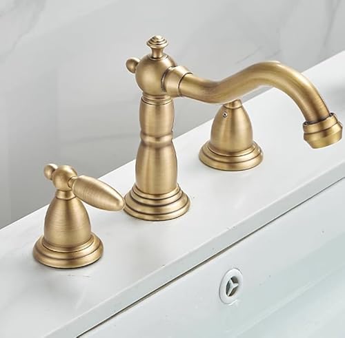 Drei-Loch-Wasserhahn Badezimmerschrank Becken Doppelgriff geteilt heißer und kaltes Wasserhahn, schwarze Antiquitäten LWX Drei-Loch-Wasserhahn Badezimmerschrank Becken Doppelgriff geteilt heißer und kaltes Wasserhahn, schwarze Antiquitäten LWX von YCVAWEOD