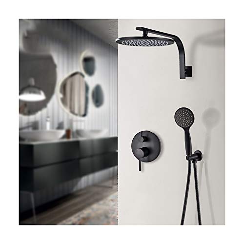 YCVAWEOD Dusch Badezimmer Dusche Wasserhahn Setwand mit Messing runden Showrkopf und Schwanenhalsduscharm, Abbauch rund Dusche Handspray, Schwarze Bronze (12 Zoll) LWX von YCVAWEOD