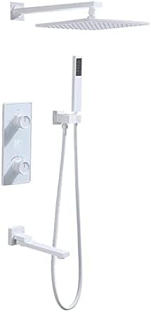 YCVAWEOD Dusch Thermostatische Mischer Concea Duschmischer Set Quadratregen Dusche, Dusche für Wasserhähnen auf Bad schwarz, weiß weiß LWX von YCVAWEOD
