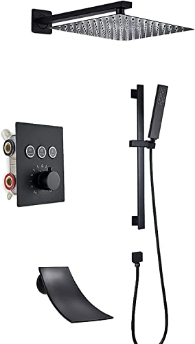 Dusch thermostatische Duschsystem mit Badewanne Ausguss schwarzer Dusche Wasserhahn Set Wandmontage Duschkopf System mit Handheld Dusch Set Regenmixer Duschkombination, 10 Zoll Dekoration Duschkopf Dusch thermostatische Duschsystem mit Badewanne Ausguss schwarzer Dusche Wasserhahn Set Wandmontage Duschkopf System mit Handheld Dusch Set Regenmixer Duschkombination, 10 Zoll Dekoration Duschkopf von YCVAWEOD