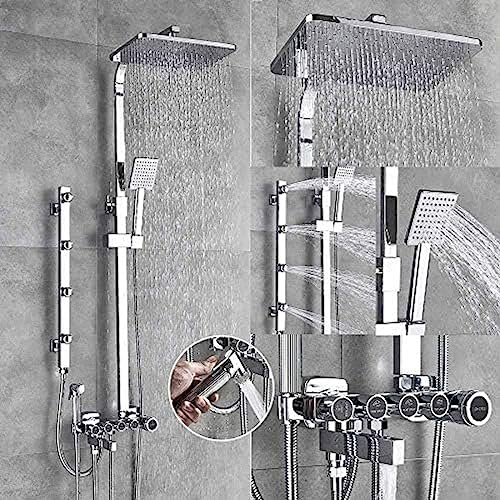 YCVAWEOD Duscharmatur-Set 5-Funktionsschalter Wandhalterung Regenduschkopf mit Hand Dusche Badewanne Ausguss Bidet Tap Mixer-Chrom Silber, Mattschwarz LWX von YCVAWEOD