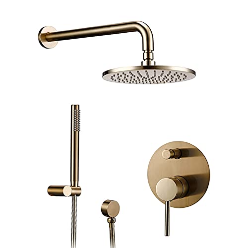 Duscharmatur Set gebürstetes Gold, Messing Duschsystem Wandmontiert, Messing -Deberter -Mixer, Duschkopf mit Handschuhe, 12 Zoll LWX Duscharmatur Set gebürstetes Gold, Messing Duschsystem Wandmontiert, Messing -Deberter -Mixer, Duschkopf mit Handschuhe, 12 Zoll LWX von YCVAWEOD