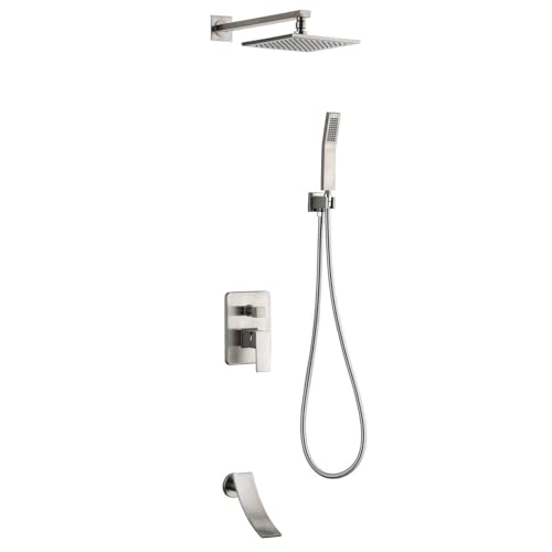 Duscharmaturen -Mischer -Set Taps mit Wasserfall Badewanne Messing 3 Funktion Bad Niederschlag Hand und Schlauch Kit (schwarz, 8 Zoll) LWX von YCVAWEOD