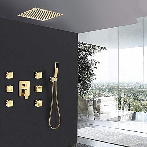Duscharmaturen Set Gold Ultra dünner Duschkopf 6pcs Massage Spa Jets Golden Dusche 3-Wege-Mischer Tap Bad Gold Duschkit-12 Zoll Volles Set, 8 Zoll Volleset, Sprinkler LWX Duscharmaturen Set Gold Ultra dünner Duschkopf 6pcs Massage Spa Jets Golden Dusche 3-Wege-Mischer Tap Bad Gold Duschkit-12 Zoll Volles Set, 8 Zoll Volleset, Sprinkler LWX von YCVAWEOD