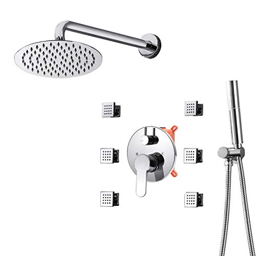 Duscharmaturen-Systemmixer-Set, Bad Multifunktionswand mit 10-Zoll-Brass Duschsystem Regenmischer mit 6-pcs-Karosserie-Sparys Set, mit Handduschen- und Duschschlauch, schwarz, quadratisch LWX Duscharmaturen-Systemmixer-Set, Bad Multifunktionswand mit 10-Zoll-Brass Duschsystem Regenmischer mit 6-pcs-Karosserie-Sparys Set, mit Handduschen- und Duschschlauch, schwarz, quadratisch LWX von YCVAWEOD