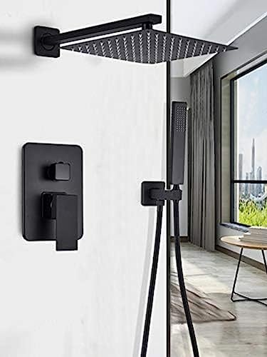 Duscharmaturen Wandmontaged Niederschlag Duschkopf Mattes schwarzes Badezimmer Duschhahn mit Handschuhe Dusch-Set-Mixer-8 Zoll, 16 Zoll, Duschsystem LWX von YCVAWEOD