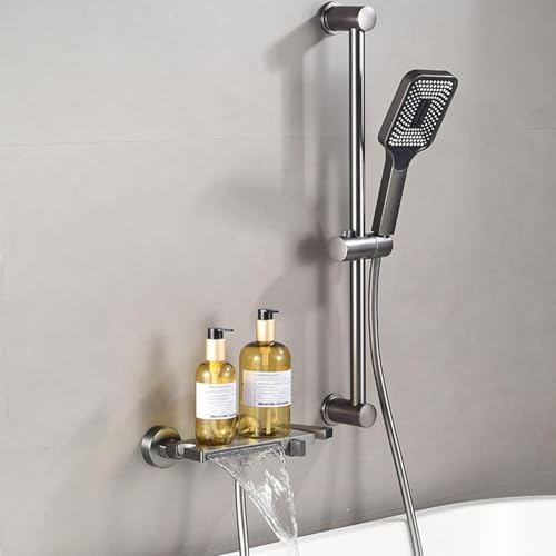 Duschbadmixer Tap Mobilet Riser Rail Kit Wall montiertes Wasserfall Bad (schwarz) LWX von YCVAWEOD