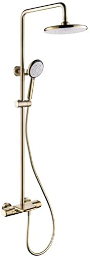 YCVAWEOD Dusche, gebürstete goldene thermostatische Wandmontage Duschhaken Set Messing Diverter Mixer Badezimmer Dusche mit 8 Zoll Regen Duschkopf und Handschwere, luxuriöses Dusch Set LWX von YCVAWEOD