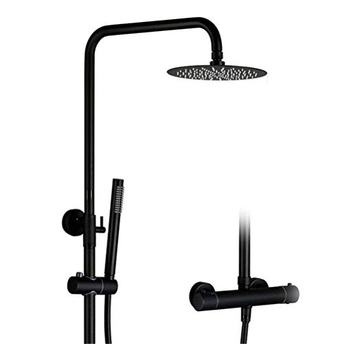 Dusche Badezimmer Thermostatische Duscharmaturen-Set Schwarz/Chrom Regen Fall Wasserhahn Messintermixer Taps Set Hand gehaltene Dusche 8-12 "Duschkopfwandarmarm-Ventil-Duschsystem Kit, Schwarz, Dusche Badezimmer Thermostatische Duscharmaturen-Set Schwarz/Chrom Regen Fall Wasserhahn Messintermixer Taps Set Hand gehaltene Dusche 8-12 "Duschkopfwandarmarm-Ventil-Duschsystem Kit, Schwarz, von YCVAWEOD